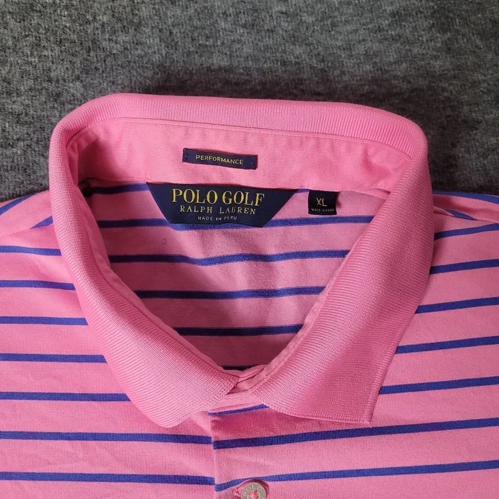 Polo Golf Ralph Lauren Men's Shirt SizeXL Pink Striped Performance Short Sleeve